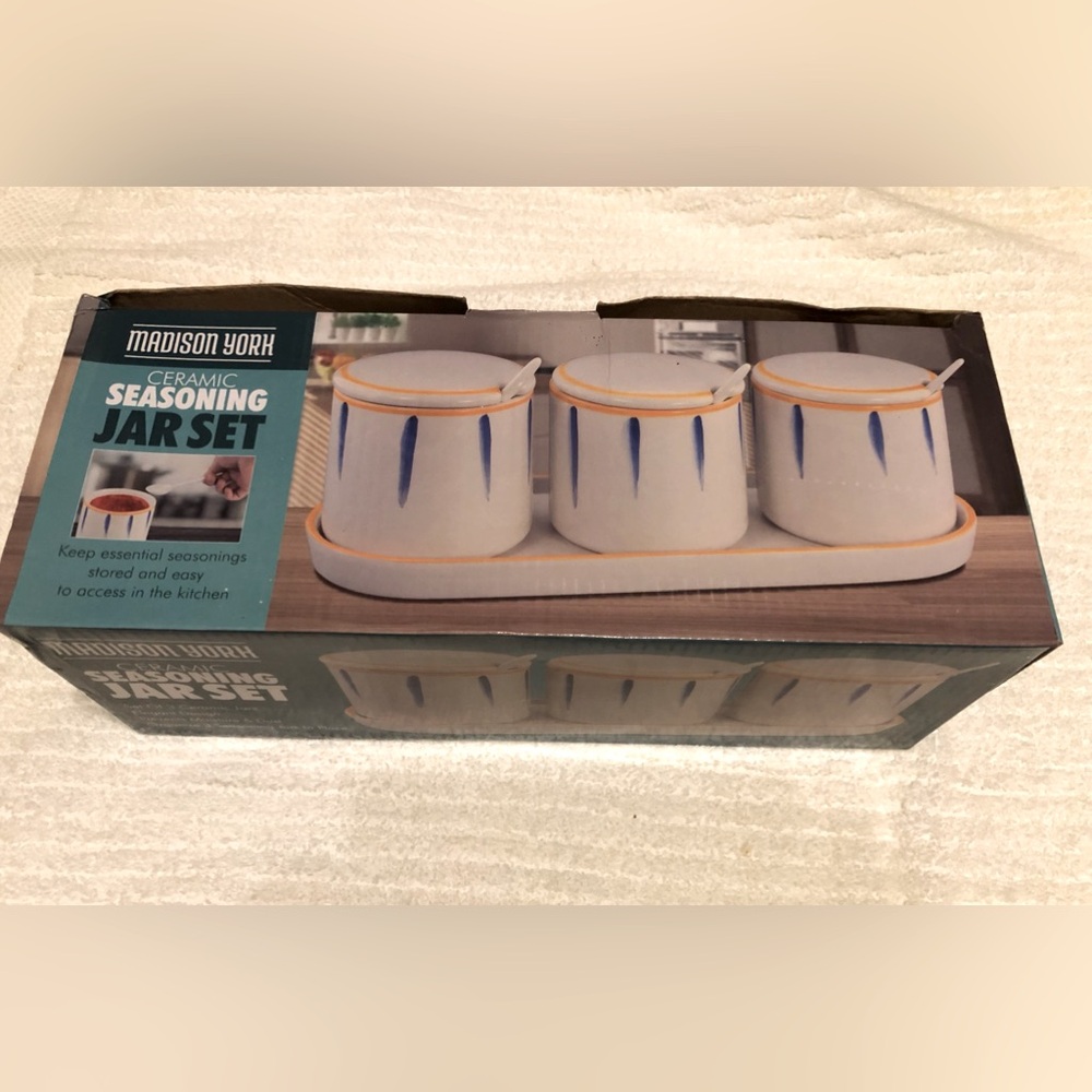 Ceramic Seasoning Jar Set - Blue, White and Yellow